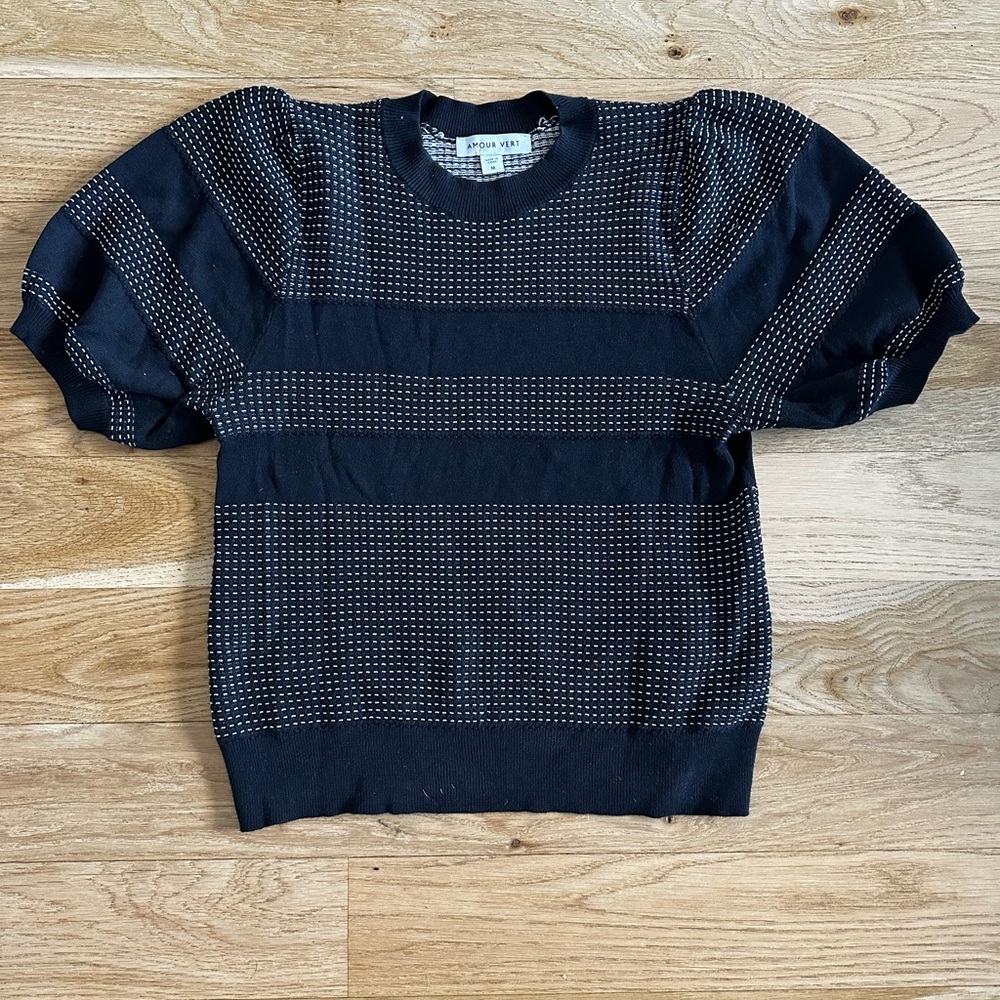 Amour Vert Liza Organic Cotton Sweater - Black and Ivory Medium